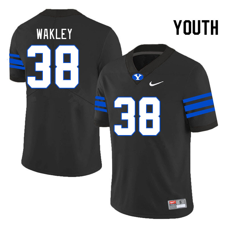 Youth #38 Crew Wakley BYU Cougars College Football Jerseys Stitched-Black - Click Image to Close